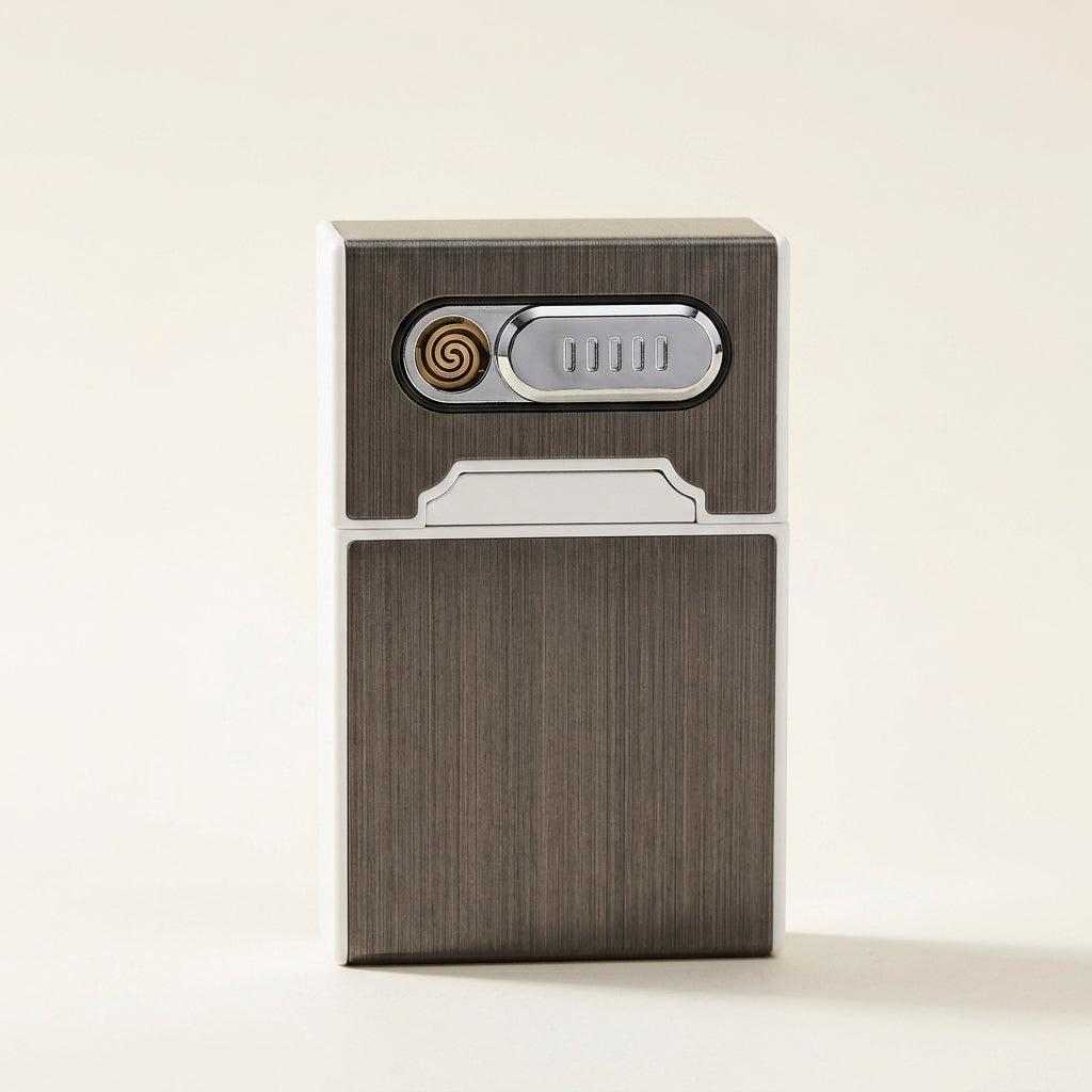 Portable USB Rechargeable Electric Lighter + 20 Cigarette Case Flameless / Windproof Lighter Best Gift for Smokers