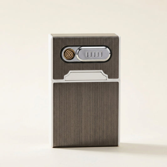 Portable USB Rechargeable Electric Lighter + 20 Cigarette Case Flameless / Windproof Lighter Best Gift for Smokers