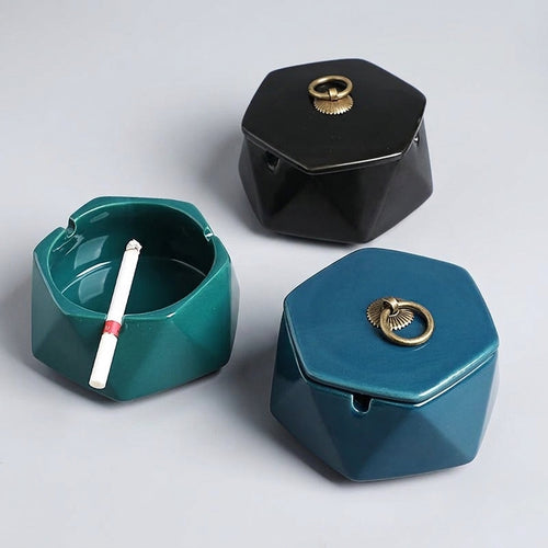 Ceramic Ashtray for Home - Creative Desk Ashtray With Lid