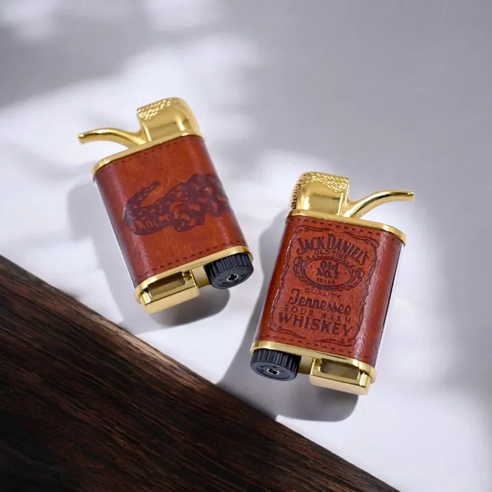Antique Leather Finish Pocket Cigarette Lighter-Jet Flame Lighter