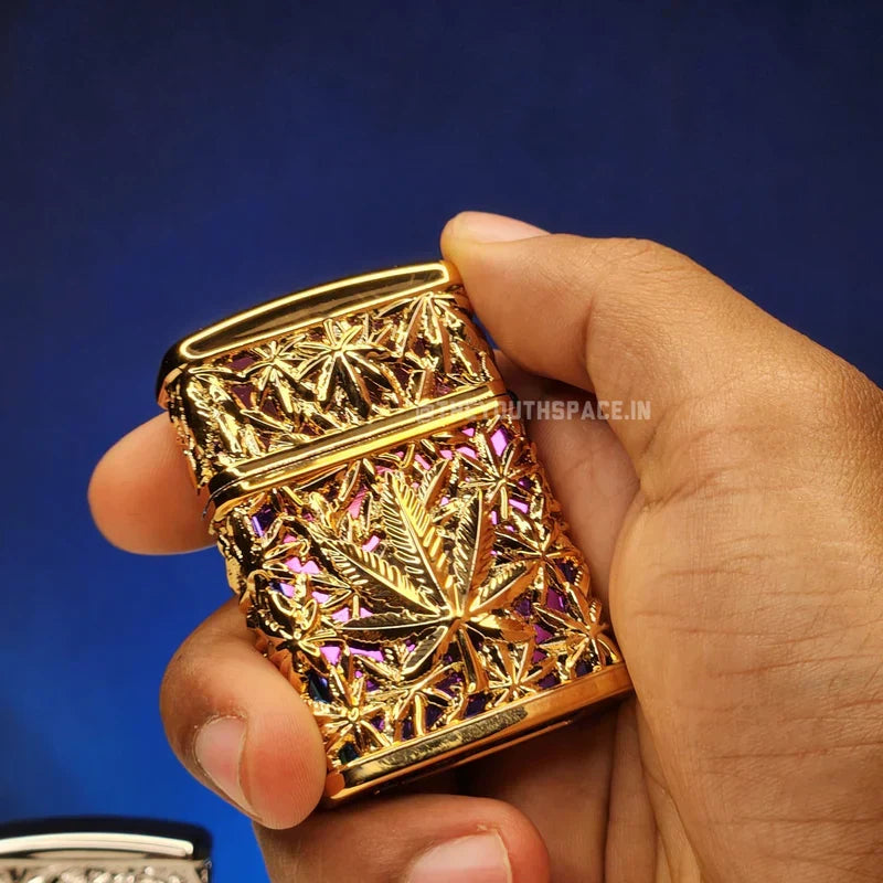 Royal Leaf Engraved Jet Lighter (Metallic)