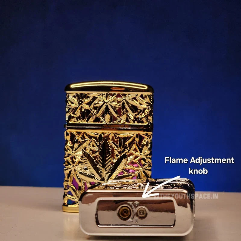 Royal Leaf Engraved Jet Lighter (Metallic)